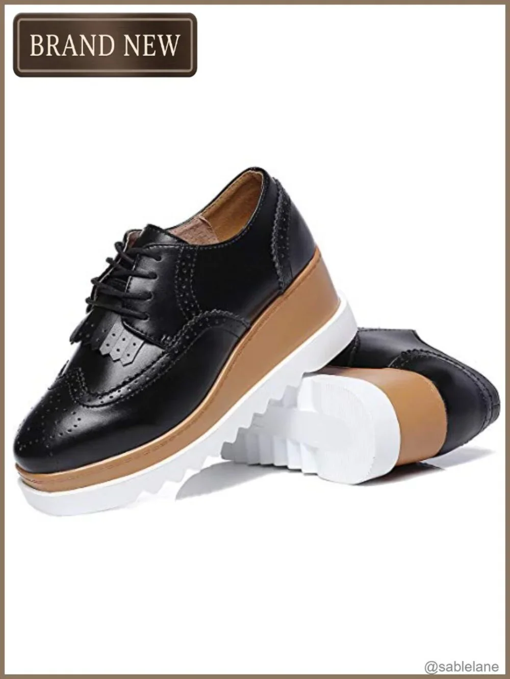 Women's Fashion Oxford Shoes Lace-up Platform Wedge Tassel Square-Toe